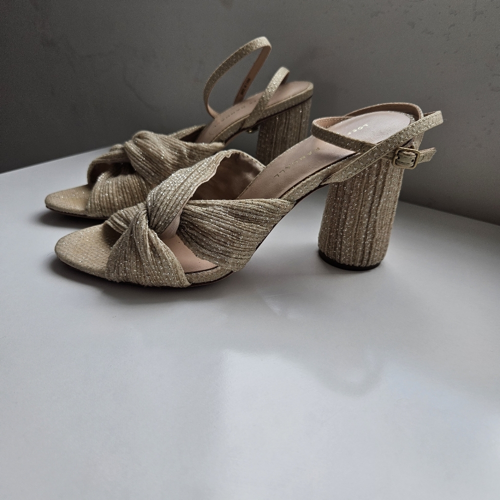 Loeffler Randall Camillia Sand Pleated Bow Collumn Heel Sandal - Picture 5 of 14